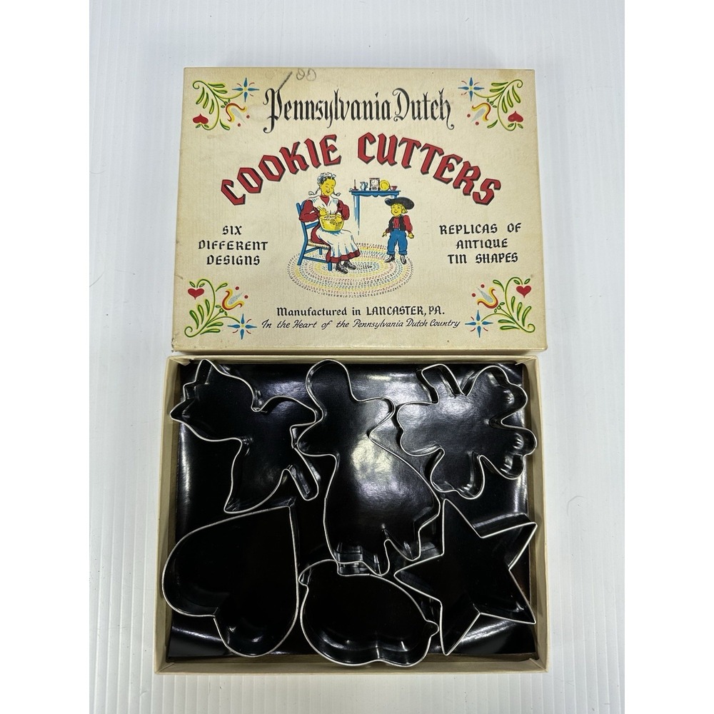 Vintage Lancaster Pennsylvania Dutch Cookie Cutters 6 Different Designs Tin